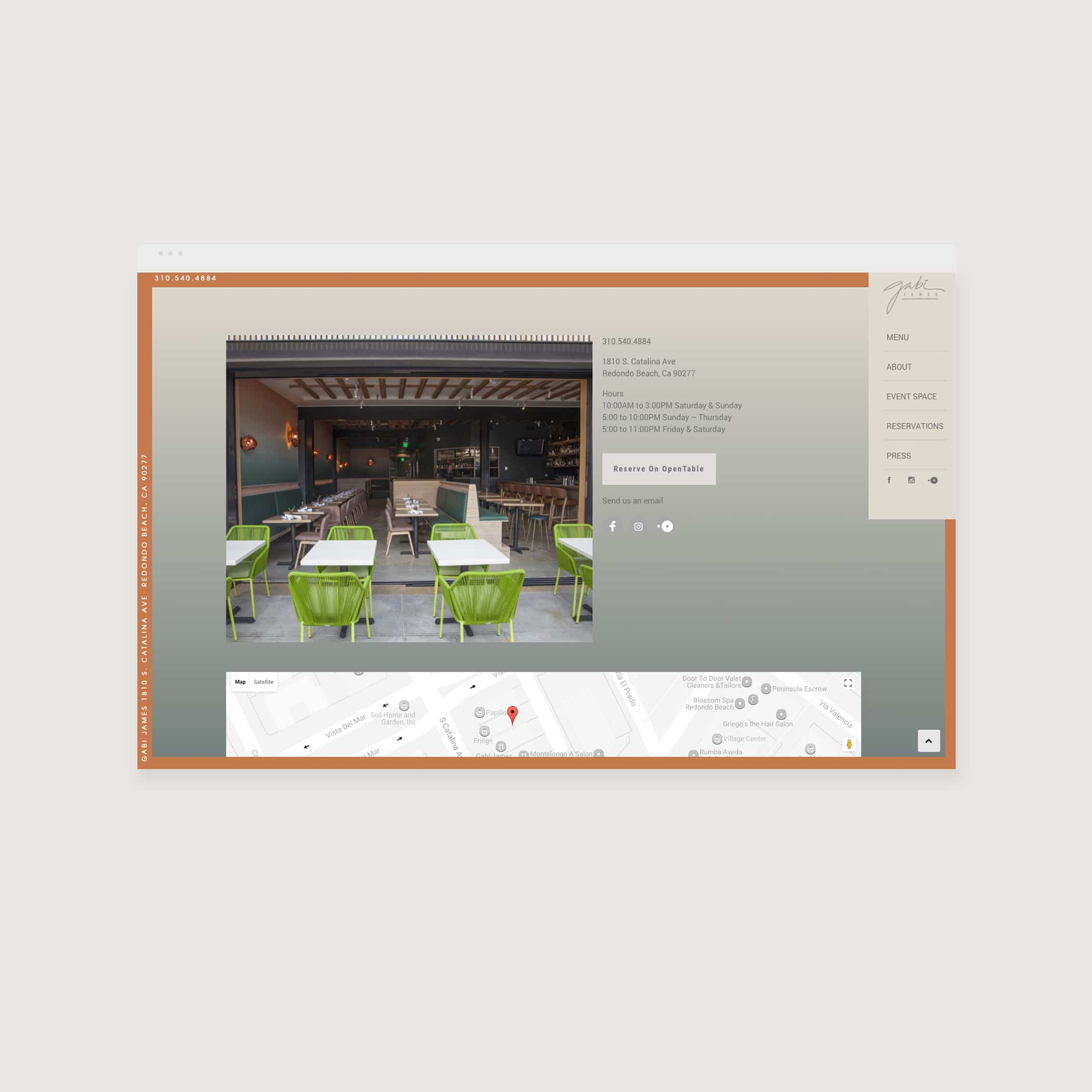 Gabi James Restaurant Website Design By Stellen Design Hermosa Beach