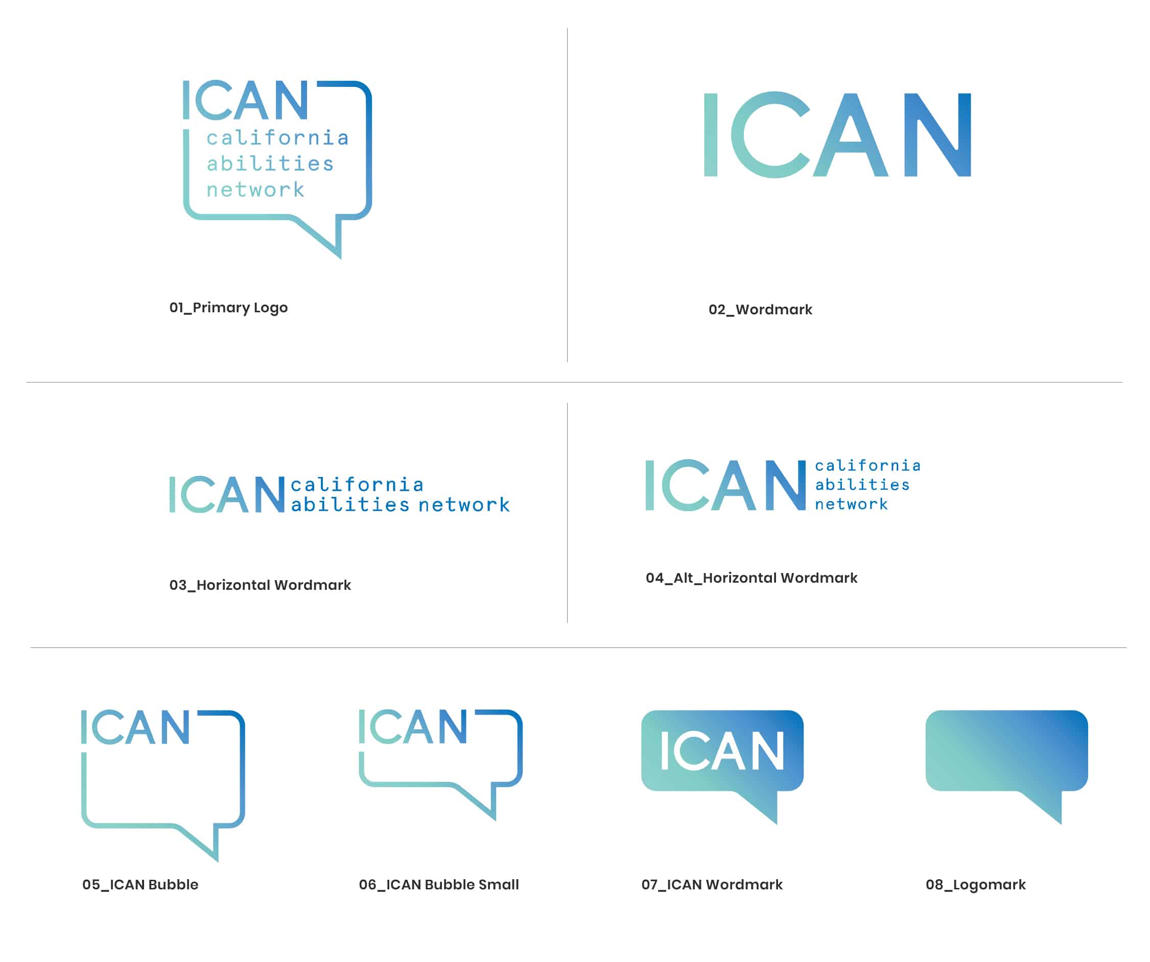 ICAN logo design, logo system, and branding designed by Stellen Design Branding and Logo Design agency in Los Angeles