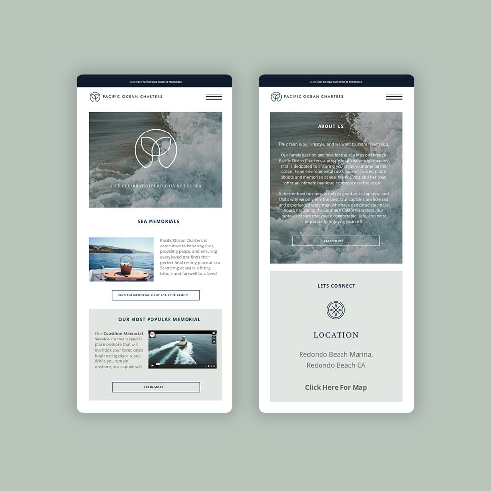 Mobile Website Design for Pacific Ocean Charters in Redondo Beach by Stellen Design branding and logo design agency in Los Angeles California