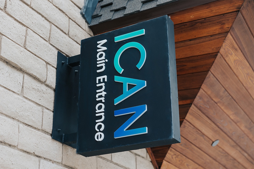 ICAN exterior signage designed by Stellen Design Branding and Logo Design agency in Los Angeles