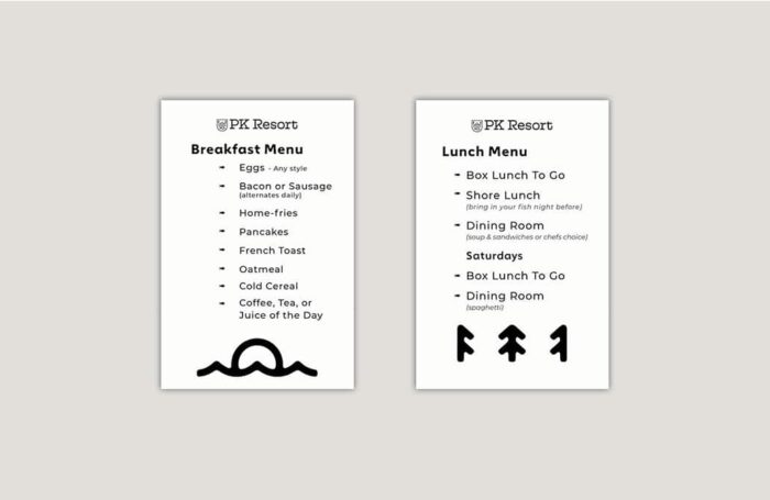 PK Resort Menus Design