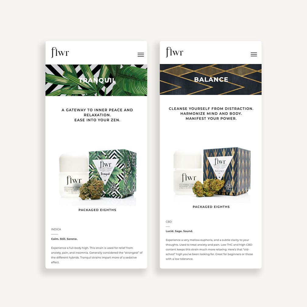 FLWR Cannabis Website Design Mobile Website Product Pages by Stellen Design Graphic Design Agency in Los Angeles