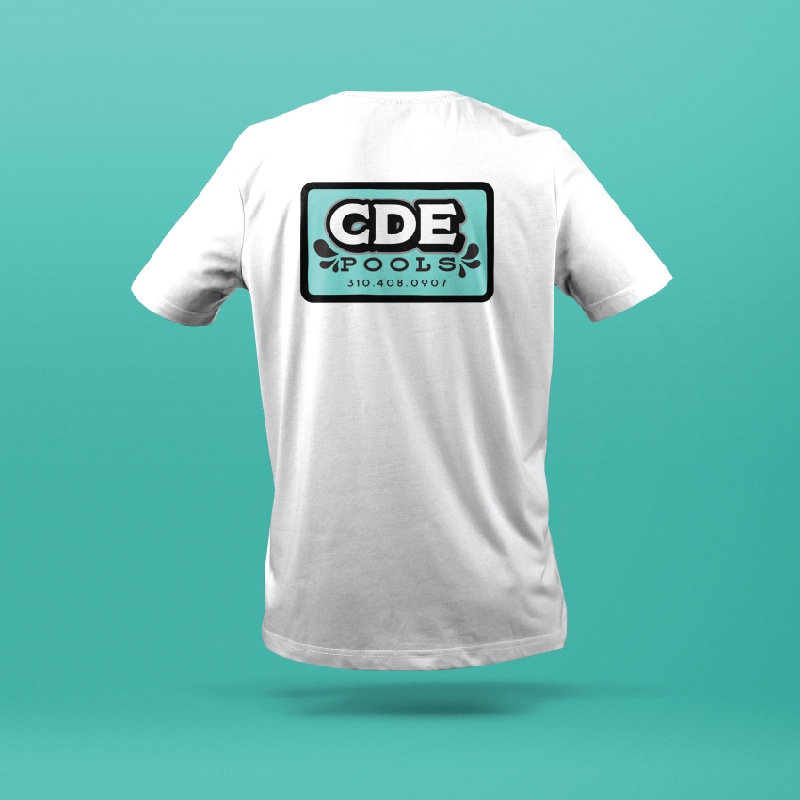 CDE Pool Service Teal Badge Style Logo Designed by Stellen Design Graphic Design and Branding in Los Angeles Ca using Water Elements for the Logo T Shirt Design