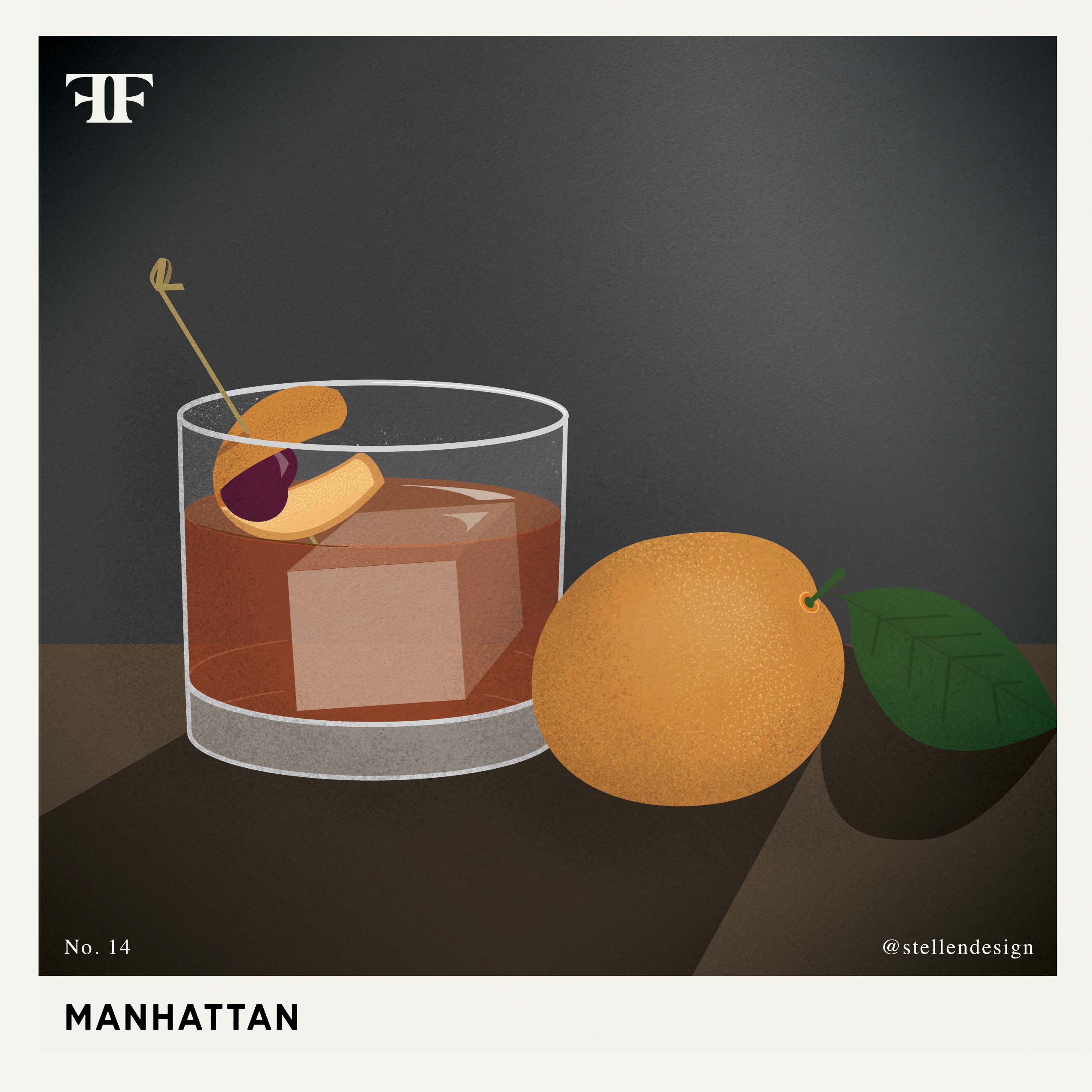 Cocktail illustration of a Manhattan at Fox & Farrow in Hermosa Beach by Stellen Design Branding Agency in Los Angeles CA