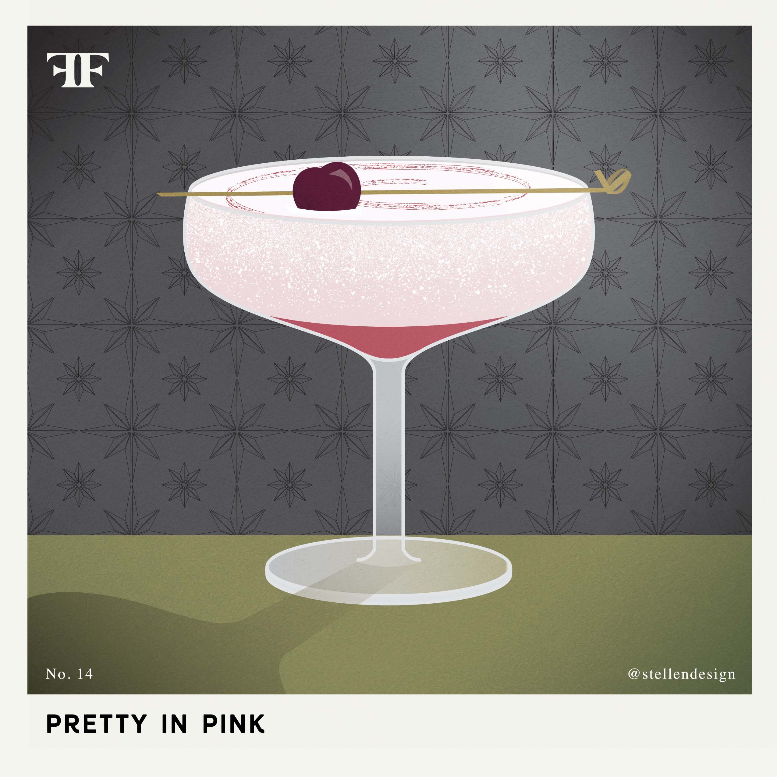 Cocktail illustration of a Pretty in Pink martini at Fox & Farrow in Hermosa Beach by Stellen Design Branding Agency in Los Angeles CA