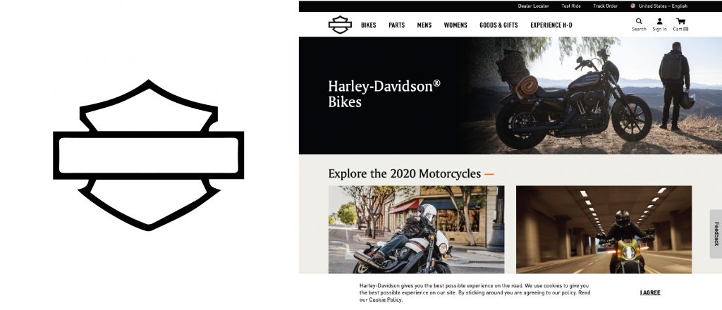 Harley Davidson Logo Being Used to show scale on Logo Designs that Scale an article by Stellen Design branding agency in Los Angeles CA