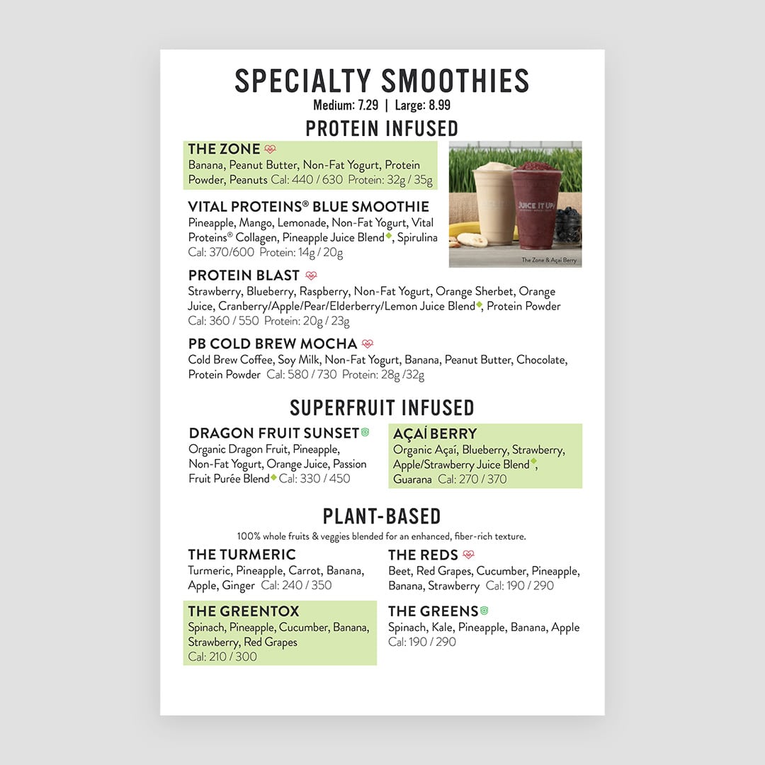 Juice It Up! Smoothie Menu Boards Designed by Stellen Design Branding Agency working with Franchise business in Souther California