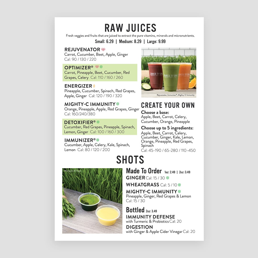 Juice It Up! Smoothie Menu Boards Designed by Stellen Design Branding Agency working with Franchise business in Souther California