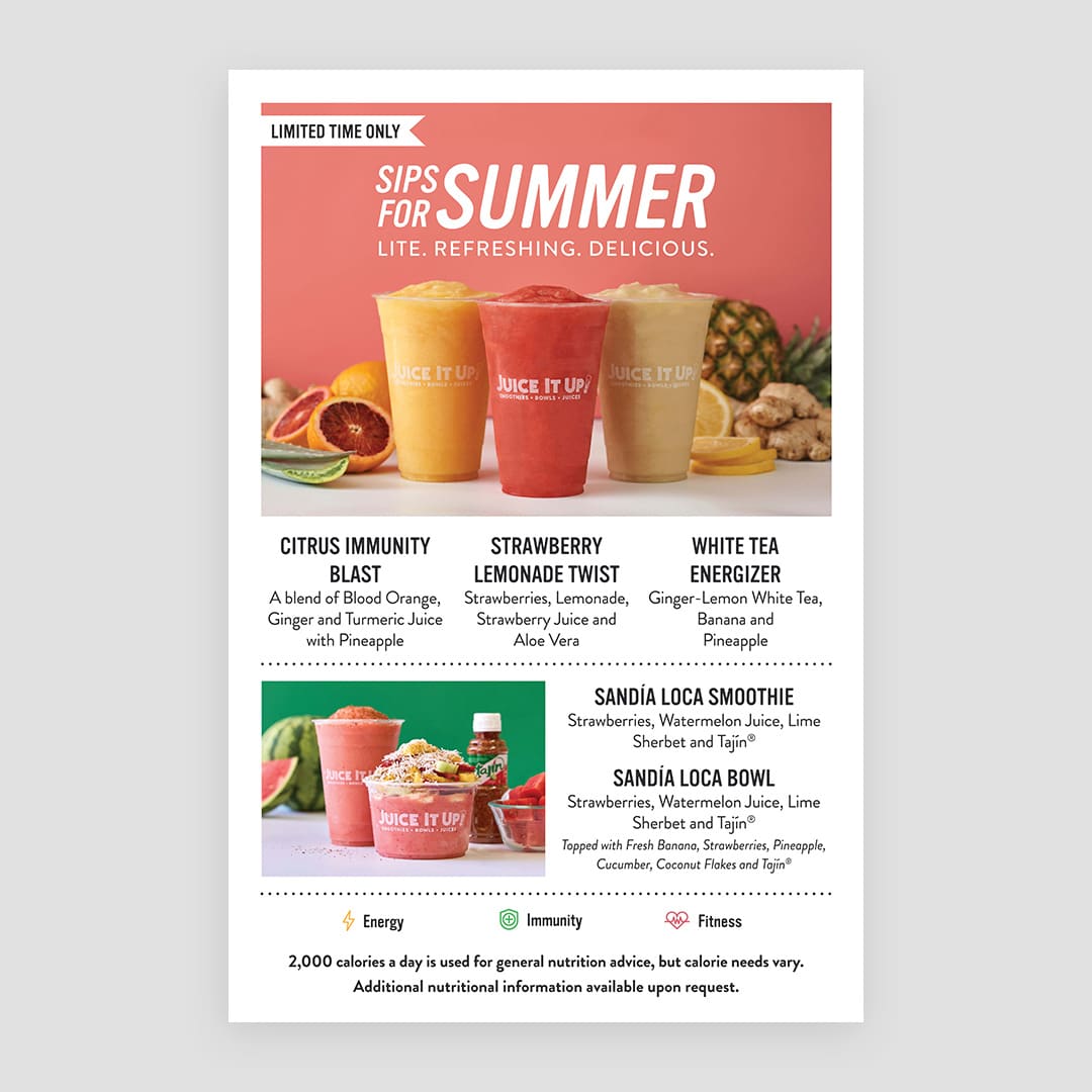 Juice It Up! Smoothie Menu Boards Designed by Stellen Design Branding Agency working with Franchise business in Southern California