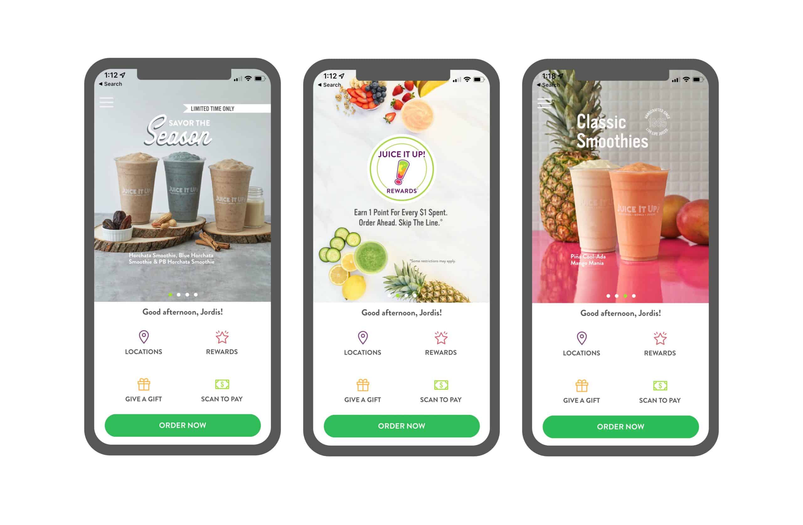 Mobile App Screens by Stellen Design for Juice It Up!'s rewards program