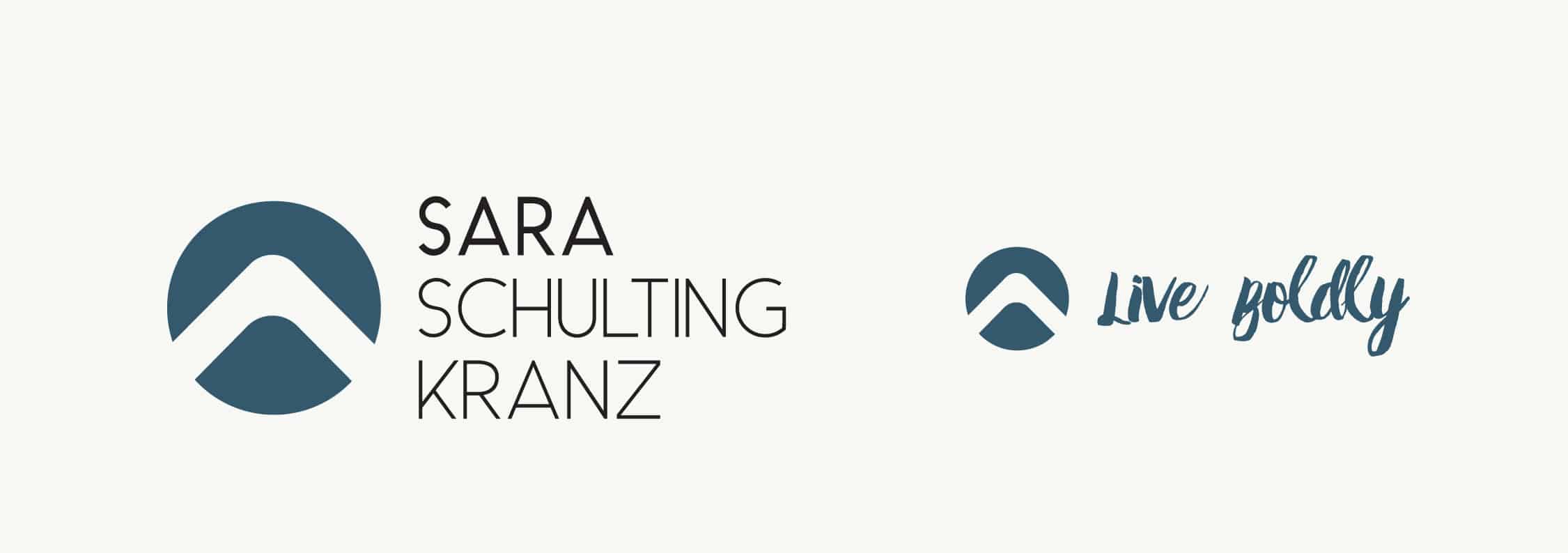 Logo Design of a mountain logo mark and sans serif word mark for Sara Schulting Kranz by Stellen Design logo design and branding agency in Los Angeles California