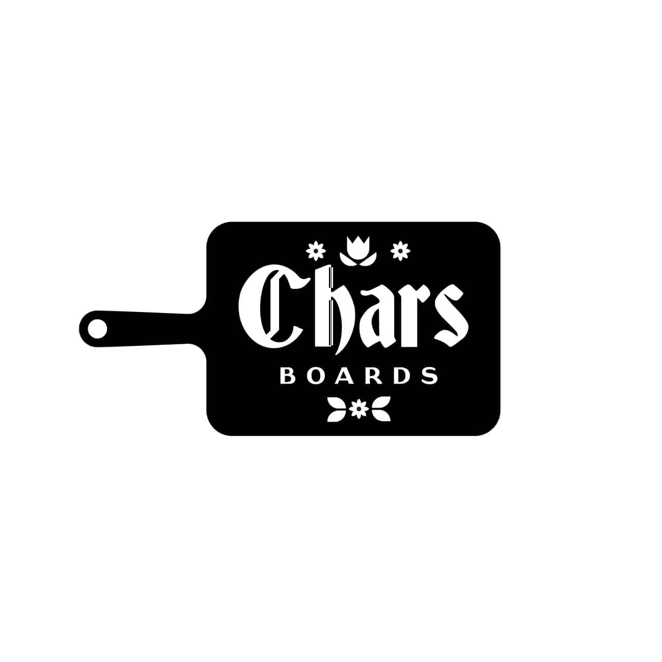 Chars Boards Logo for Charcuterie Board Business in Los Angeles of a board with germanic style flower detail