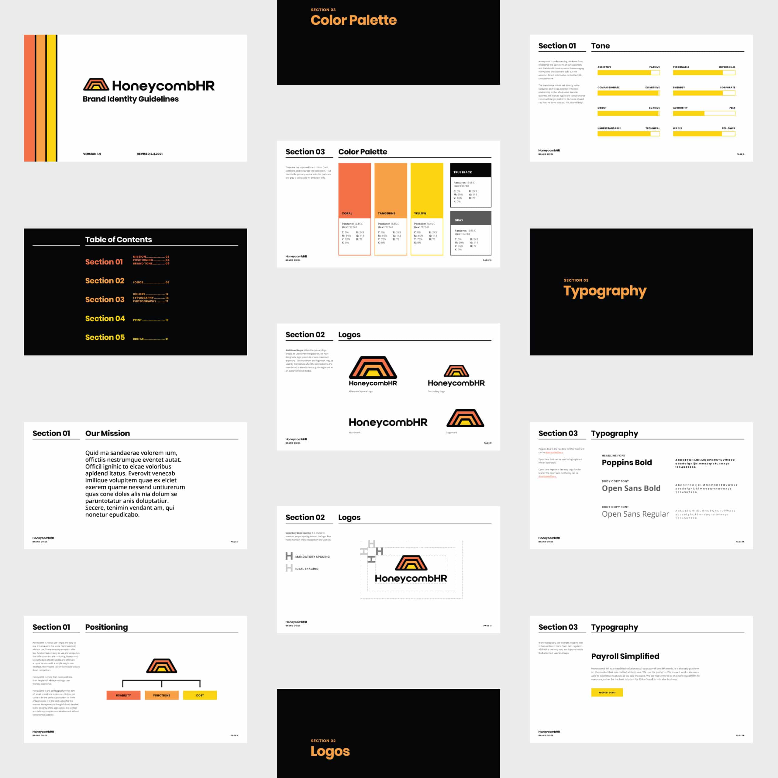 Brand guide for HoneycombHR by Stellen Design Branding Agency Los Angeles CA