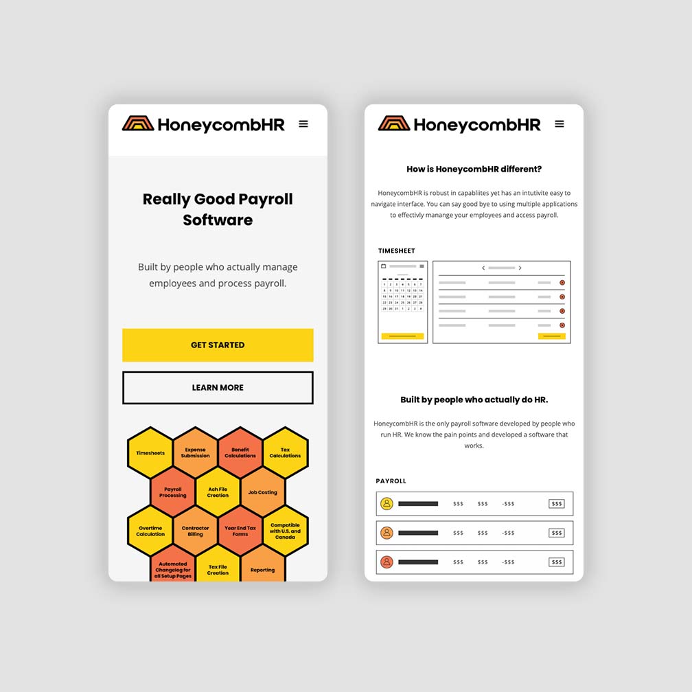 Honeycomb HR website design by Stellen Design branding agency in Los Angeles CA for a simplified payroll solution