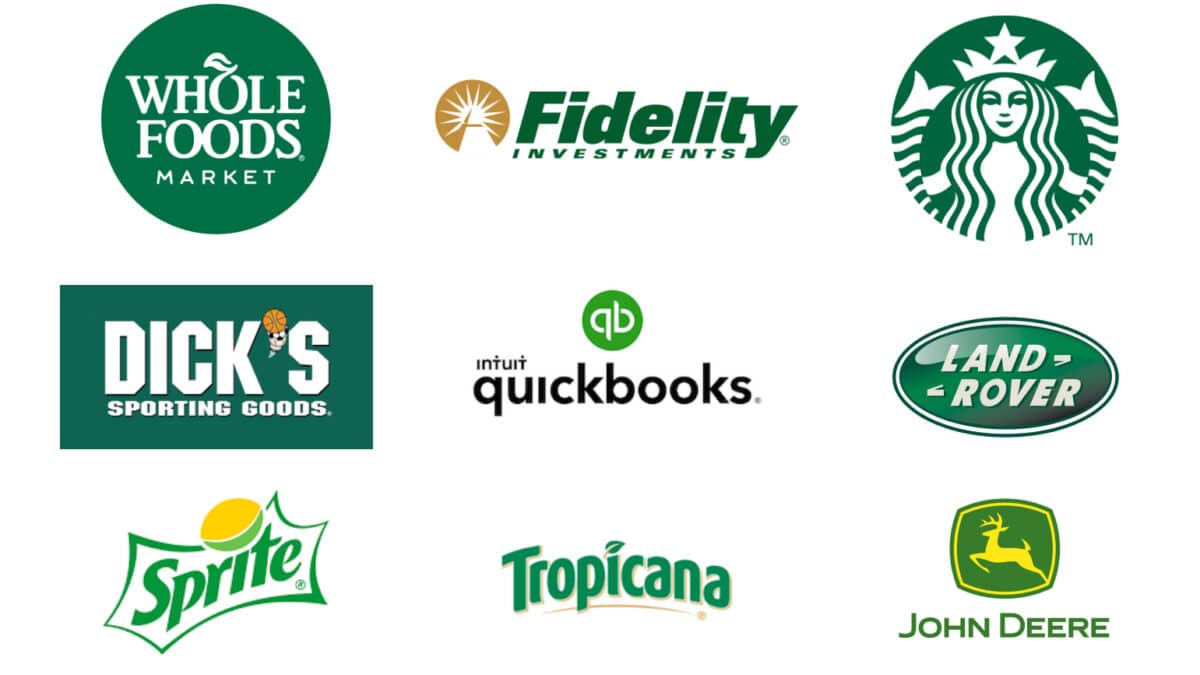 Green as a brand color on Collection of green logos showing Starbucks and Whole Foods by Stellen Design Branding Agency in Los Angeles CA