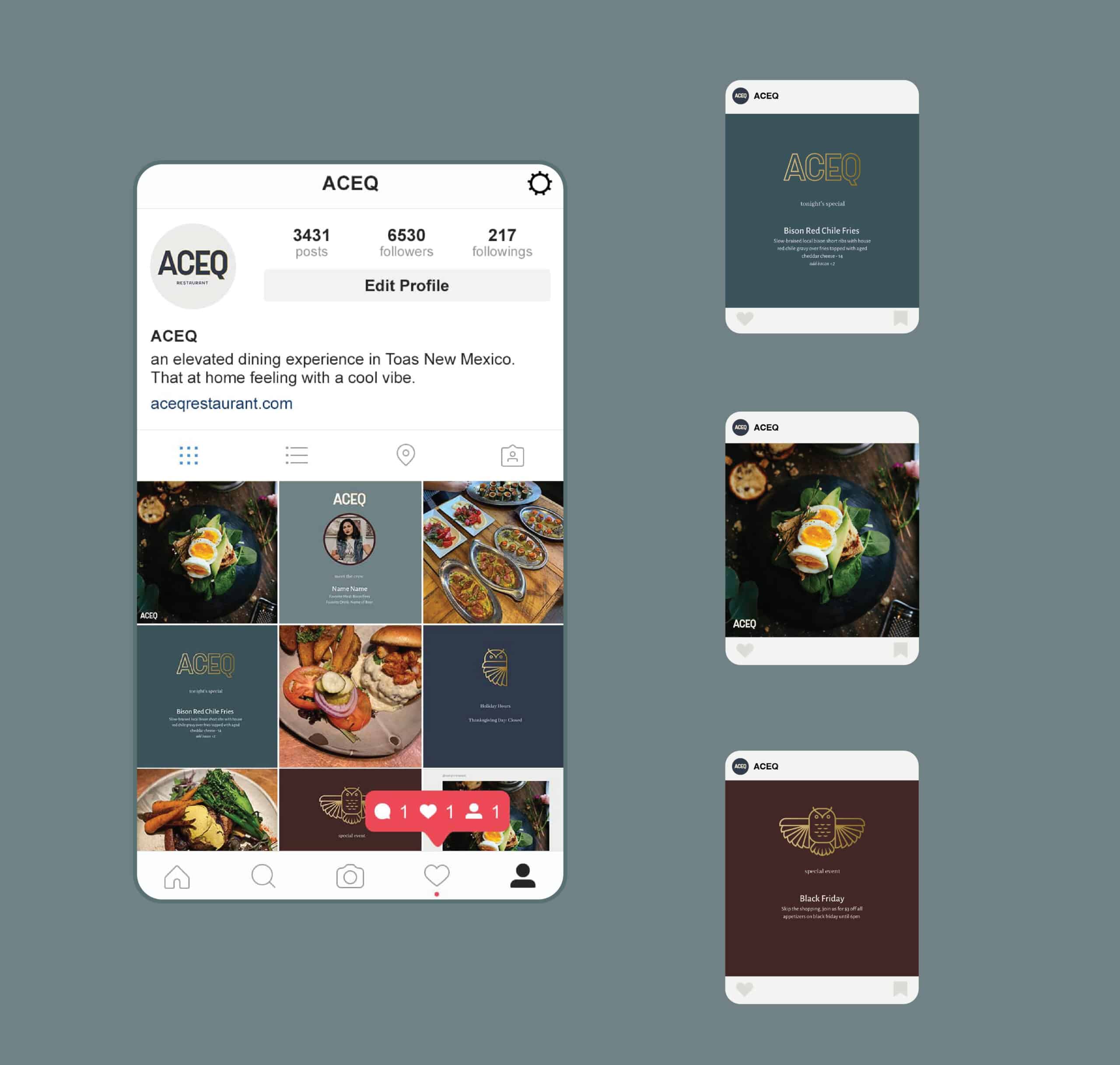 Social Templates for ACEQ Restaurant in Taos New Mexico Logo Design By Stellen Design Branding and Logo Design Agency in Los Angeles CA