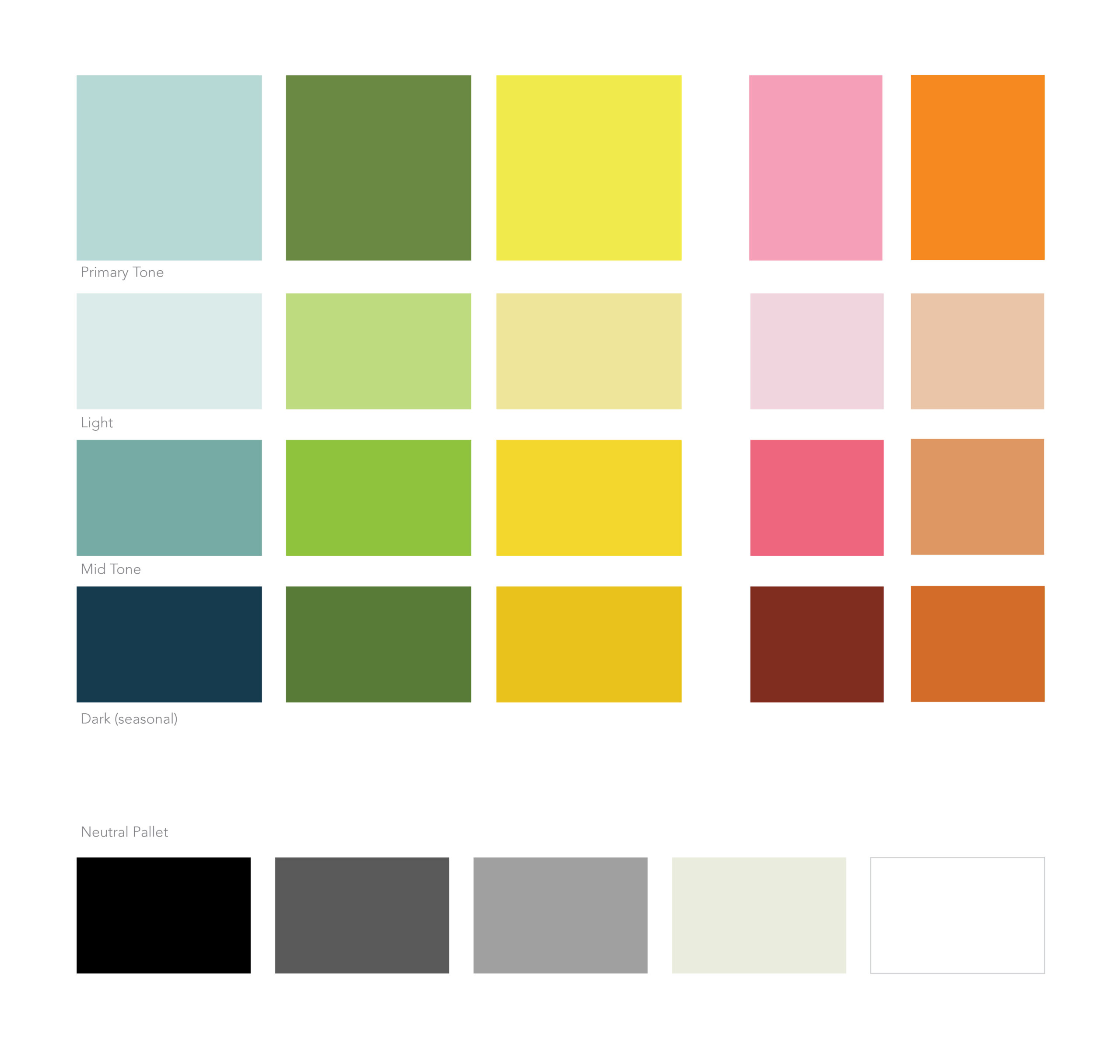 Color Pallet The Kellie Kitchen Logo and Brand Design by Stellen Design branding agency in Los Angeles California focusing on a fresh and fun brand with a lemon logo