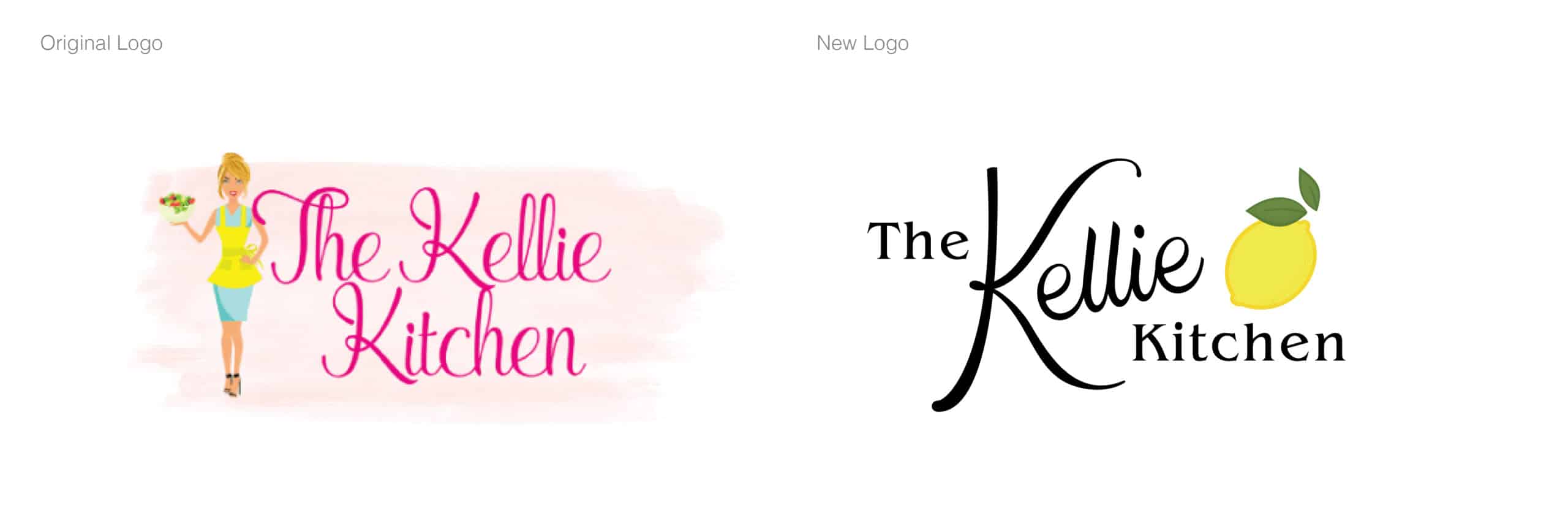 Old compared to new logo The Kellie Kitchen Logo and Brand Design by Stellen Design branding agency in Los Angeles California focusing on a fresh and fun brand with a lemon logo