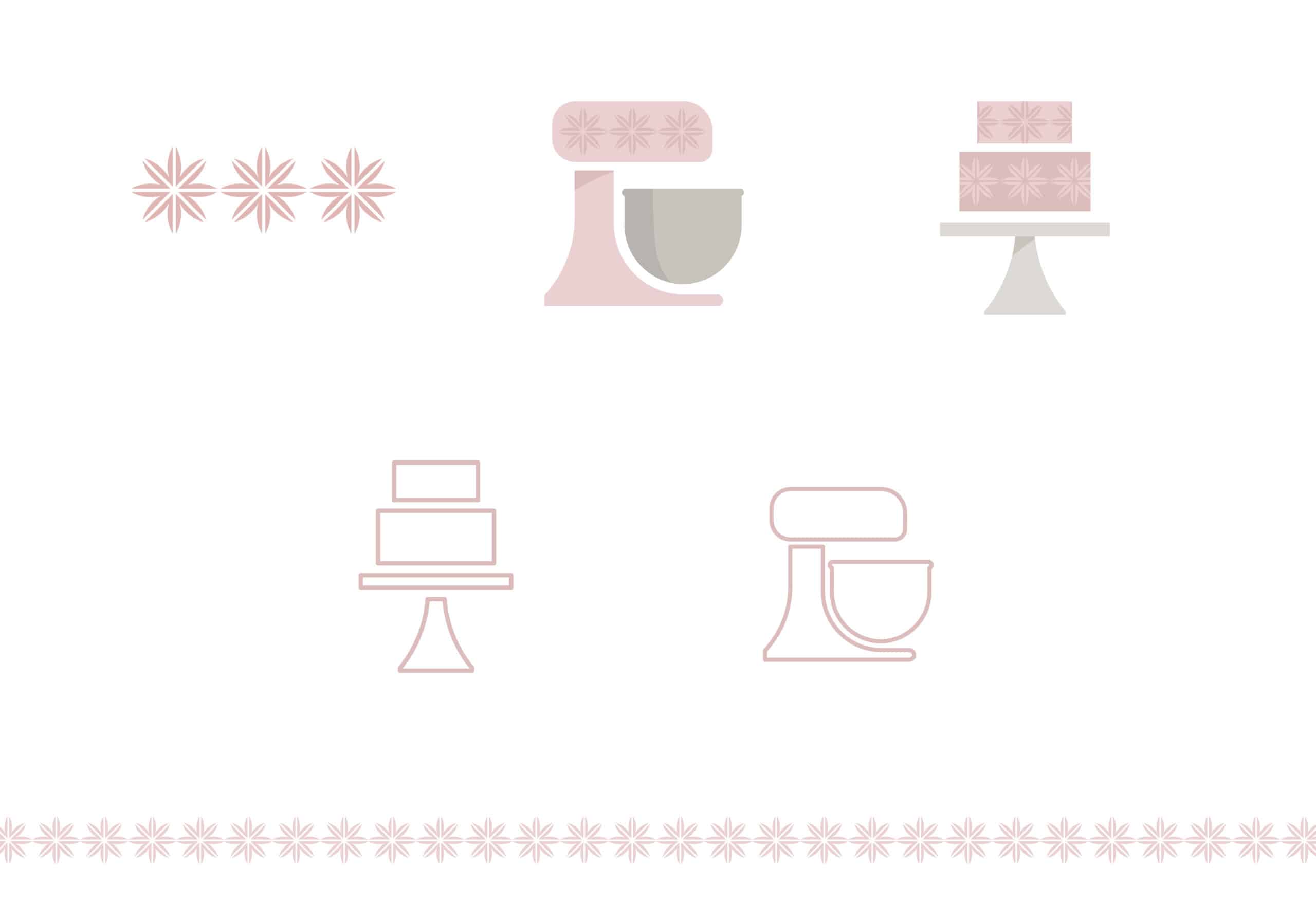 Brand assets for Little Cake Baker of a mixer and cake by Stellen Design Branding Agency in Los Angeles California