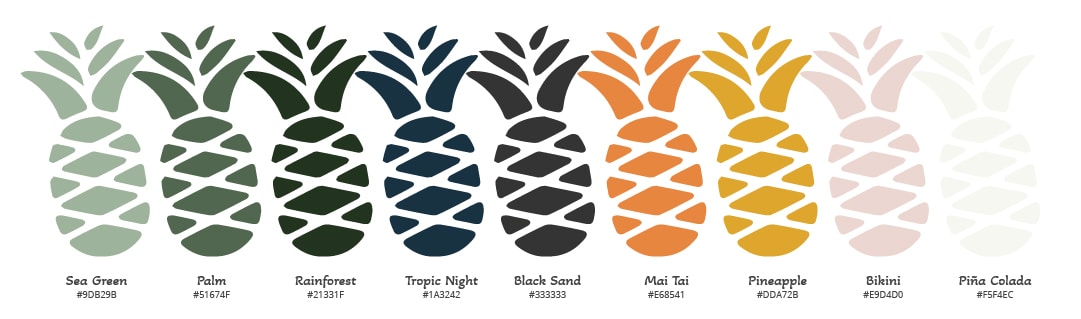 Colors and fonts for The Lahaina Room branding in Pine Apple logos by Stellen Design Branding Agency in Los Angeles California