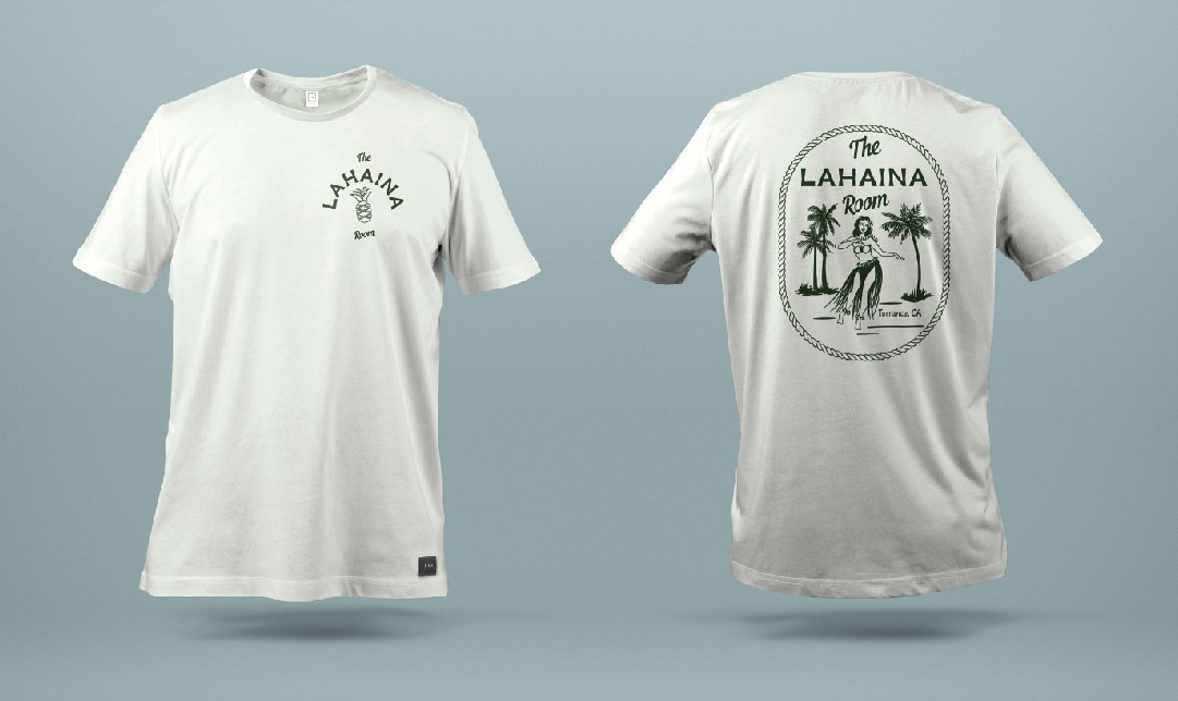 T-shirt graphic for Social Media Assets for The Lahaina Room Tiki Bar Branding by Stellen Design logo design and branding agency in Los Angeles California of a hula dancer