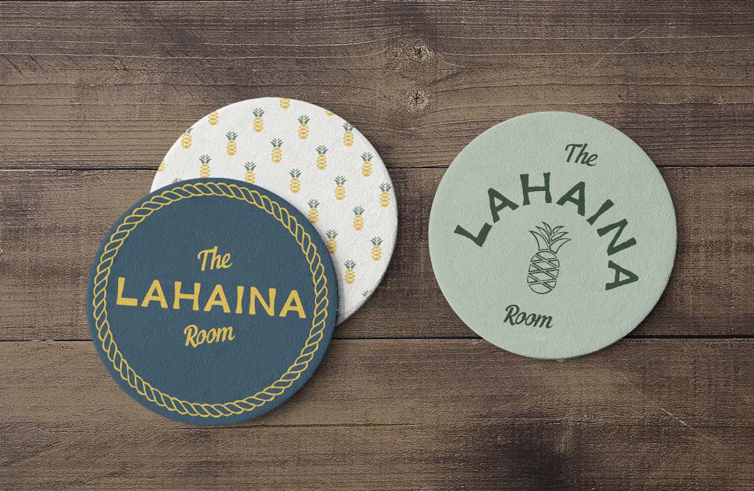 coaster design for The Lahaina Room Tiki Bar Branding by Stellen Design logo design and branding agency in Los Angeles California