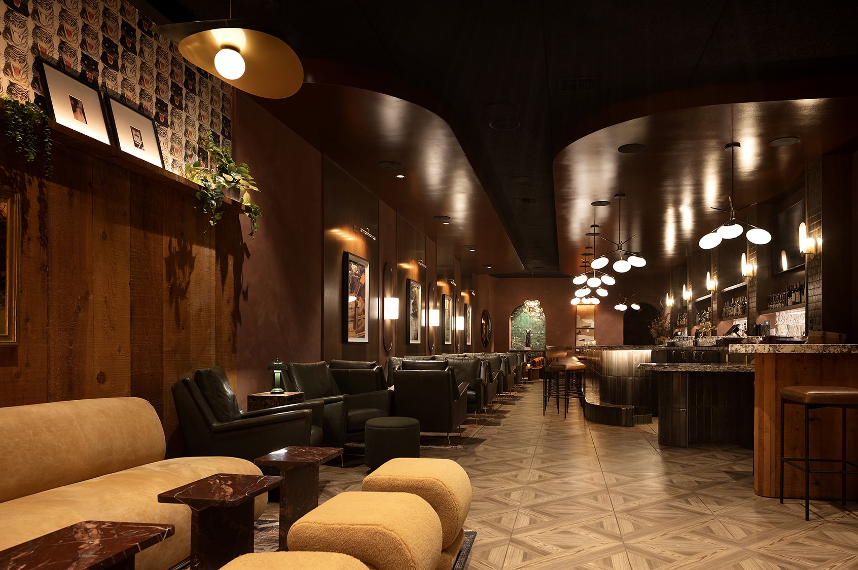 Interior of The Fox Den cocktail bar in Redondo Beach Designed by Sage Gracie interior and Stellen Design on Branding