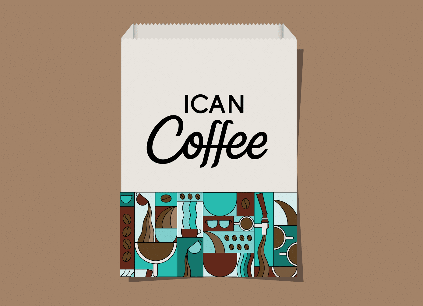 Bag Design ICAN Coffee by Stellen Design Hospitality Branding Firm Specializing in Logo Design for Restaurants in Los Angeles California