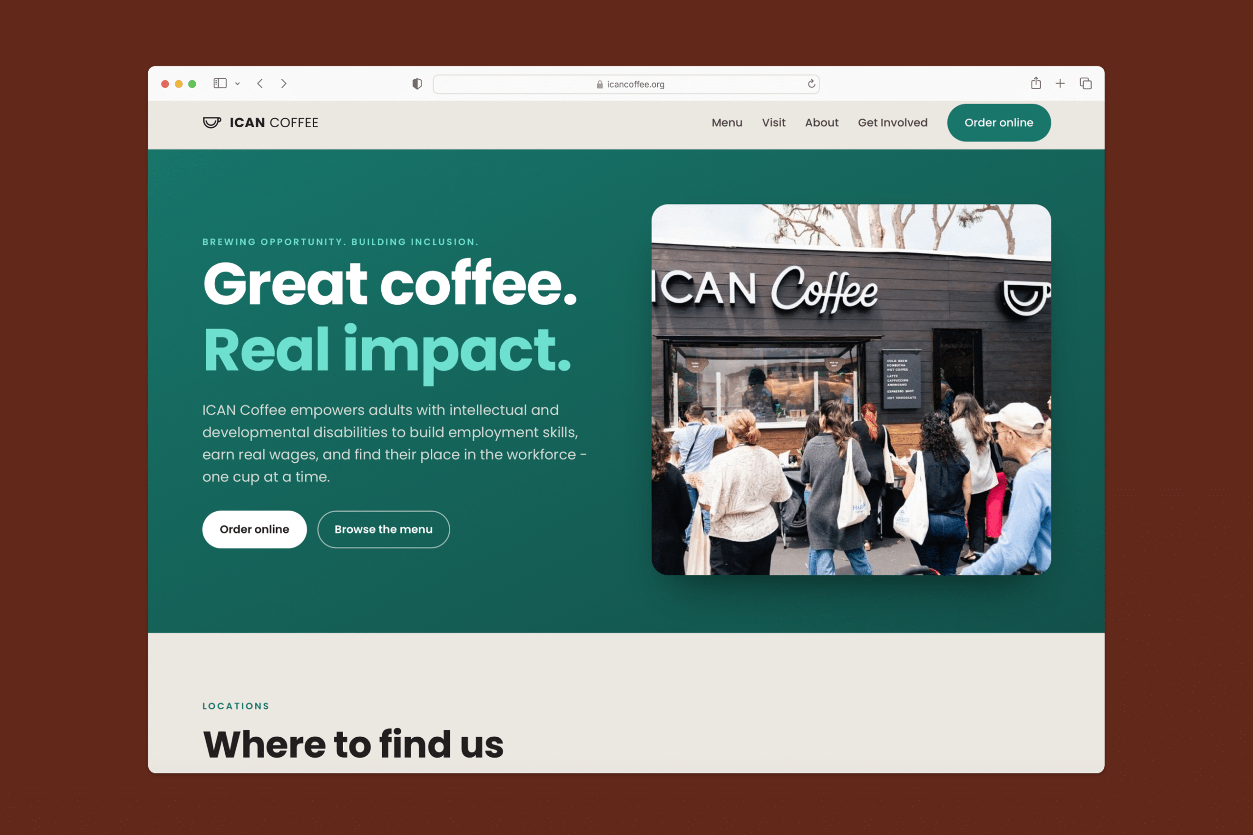 Website Design ICAN Coffee by Stellen Design Hospitality Branding Firm Specializing in Logo Design for Restaurants in Los Angeles California